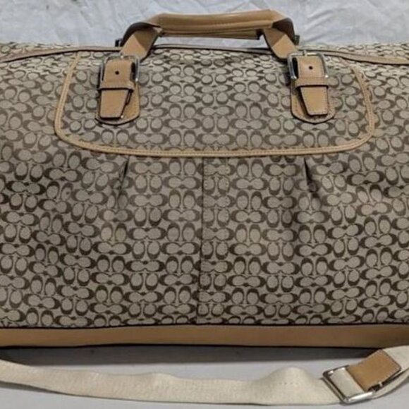 P1993-Holiday/Travel Special Coach Canvas/Leather Voyager Weekender with Strap - Picture 2 of 11